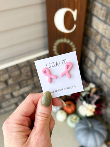 Pink Ribbon Clay Earrings