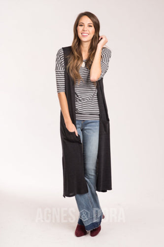 Agnes & Dora™ MED Heather Grey And Black Ribbed Stripe Dolman Tunic