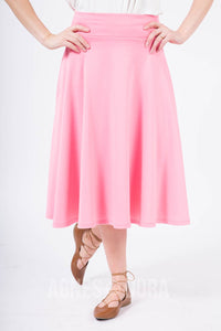 Agnes & Dora™ 3XL Midi Skirt in Solid Pink Ponte