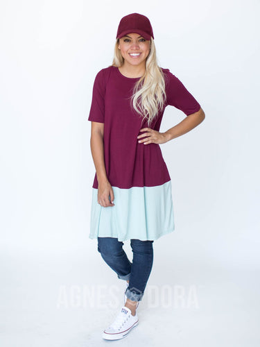Agnes & Dora™ M|L Swing Tunic Color Block Atlantic and Dark Berry