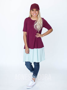 Agnes & Dora™ M|L Swing Tunic Color Block Atlantic and Dark Berry