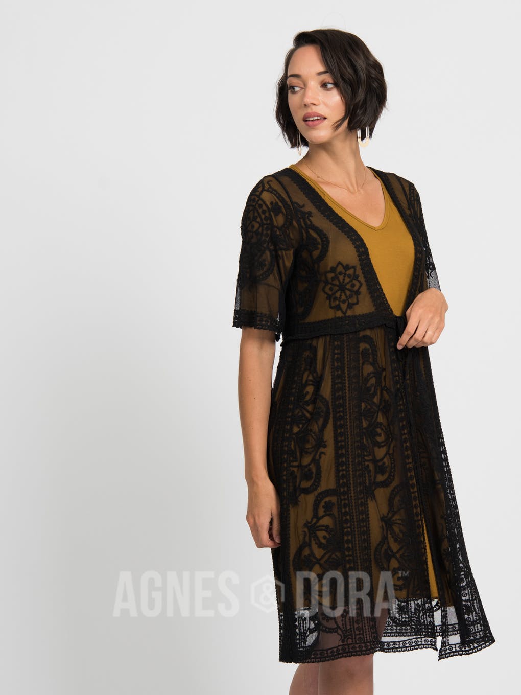 agnes and dora midi dress Agnes & Dora™ XS Vintage Lace Duster Black