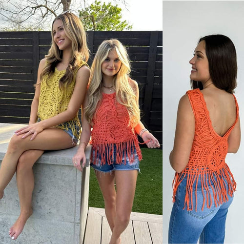 Coral Wildflower Fringe Top