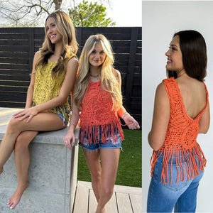 Coral Wildflower Fringe Top