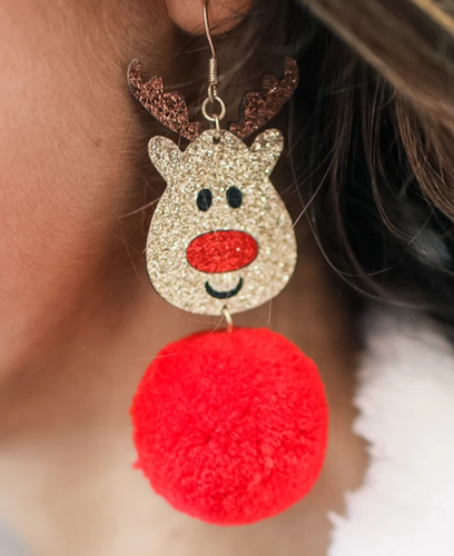 Rudolph Pom Earrings