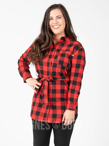 Agnes & Dora™ S| Flannel Tunic Buffalo Check - Red/Black