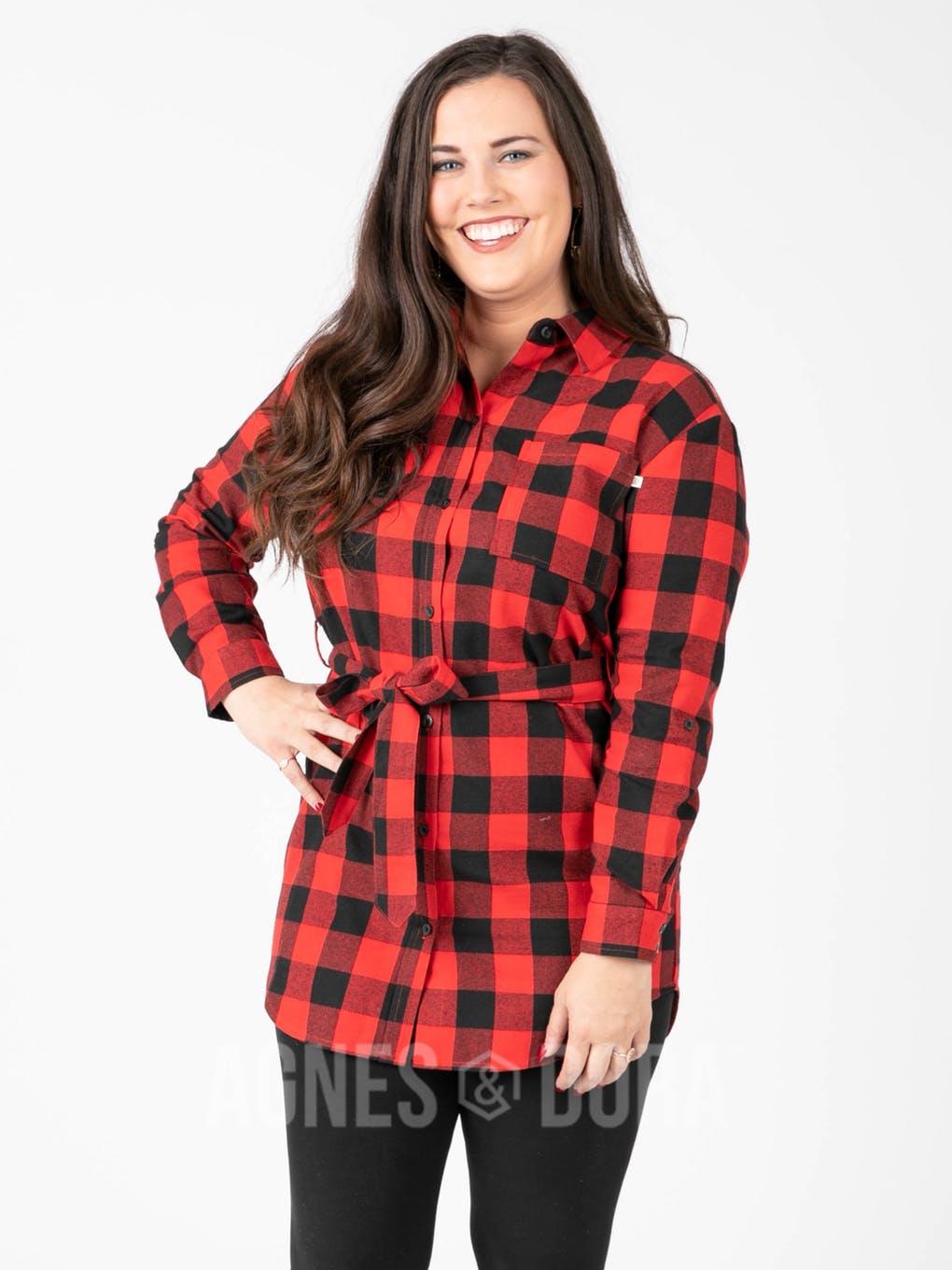 Agnes & Dora™ S| Flannel Tunic Buffalo Check - Red/Black
