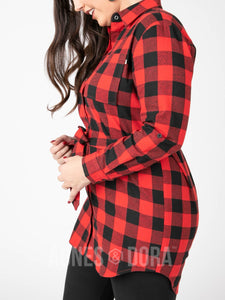Agnes & Dora™ S| Flannel Tunic Buffalo Check - Red/Black