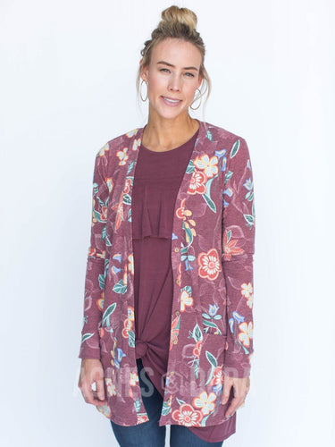 Agnes & Dora™ SMALL Essential Cardigan Folk Floral Wine