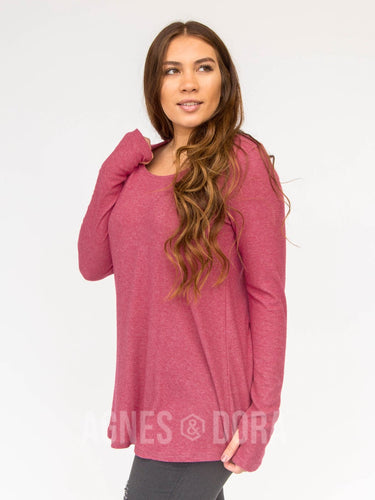 Agnes & Dora™ XS Long Sleeve Everyday Tee with Thumbhole Sangria